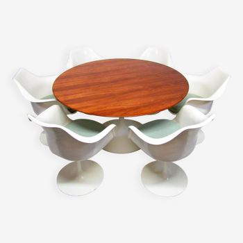 1970s Space-Age Tulip Dining Table & Six Chairs Set by Eero Saarinen for Knoll