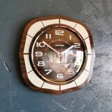 Vintage formica clock square silent wall pendulum "Bayard white wood"