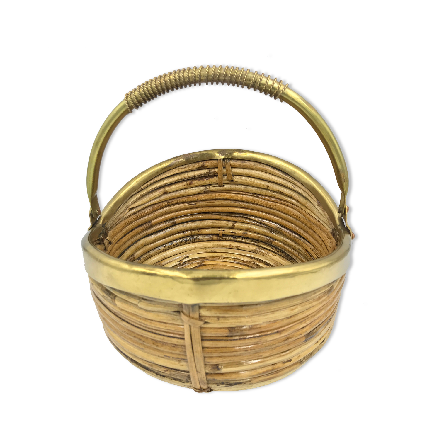 Brass wicker rattan basket from the 70s