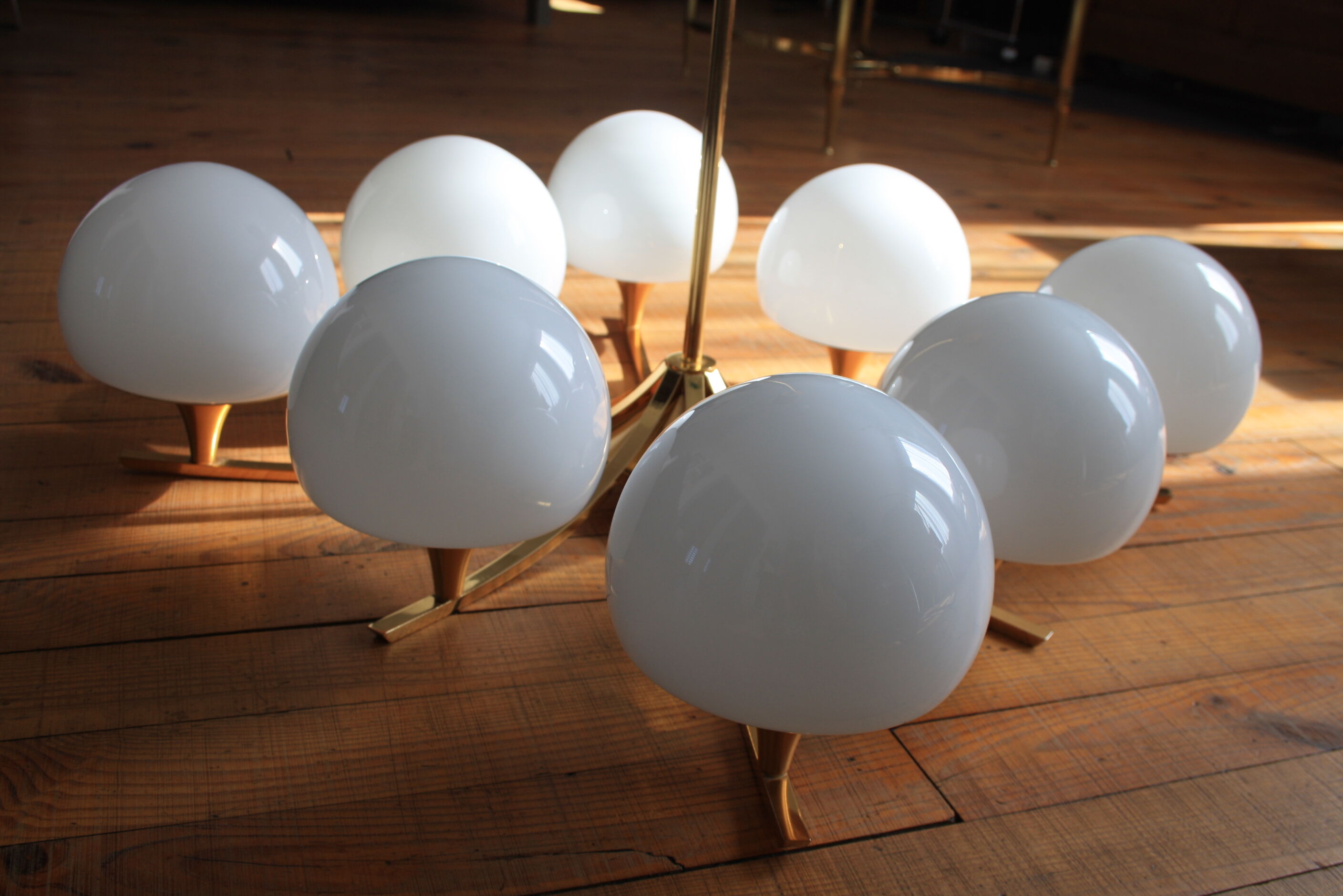 Opaline brass hanging lamp