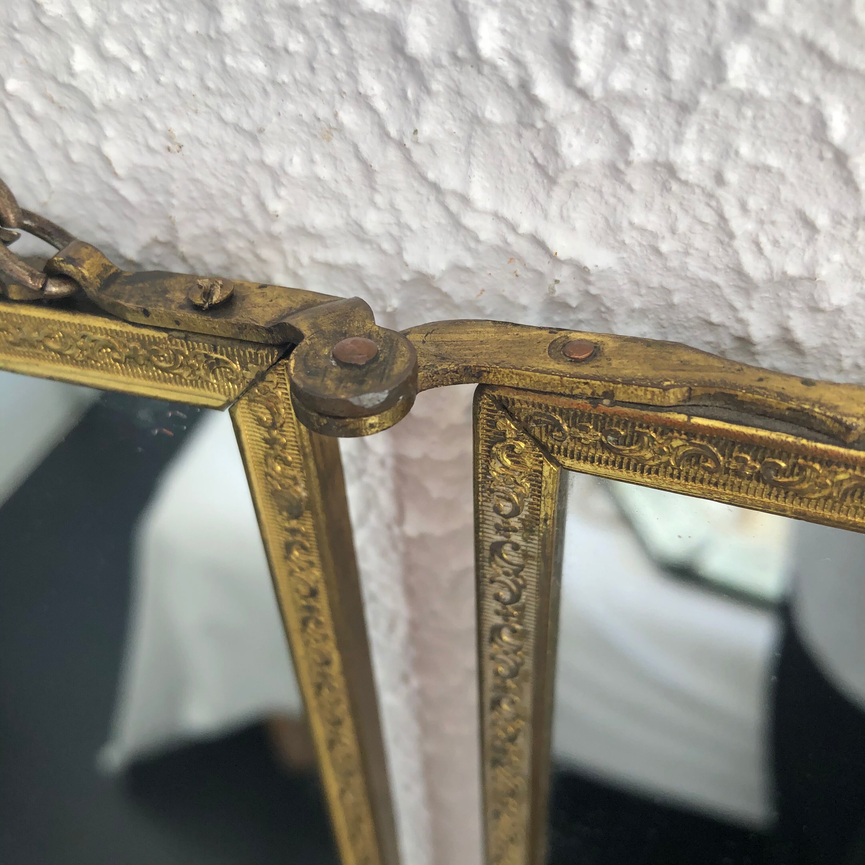 Vintage brass barber triptych mirror 1920 - 34 x 76 cm