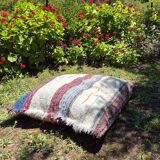 Handmade pouf cover - handwoven recycled cotton - 120 x 120 cm