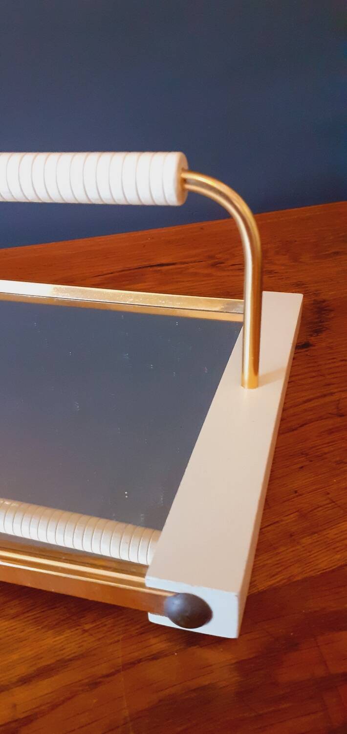 Plateau vintage année 50 en bois laqué et métal doré