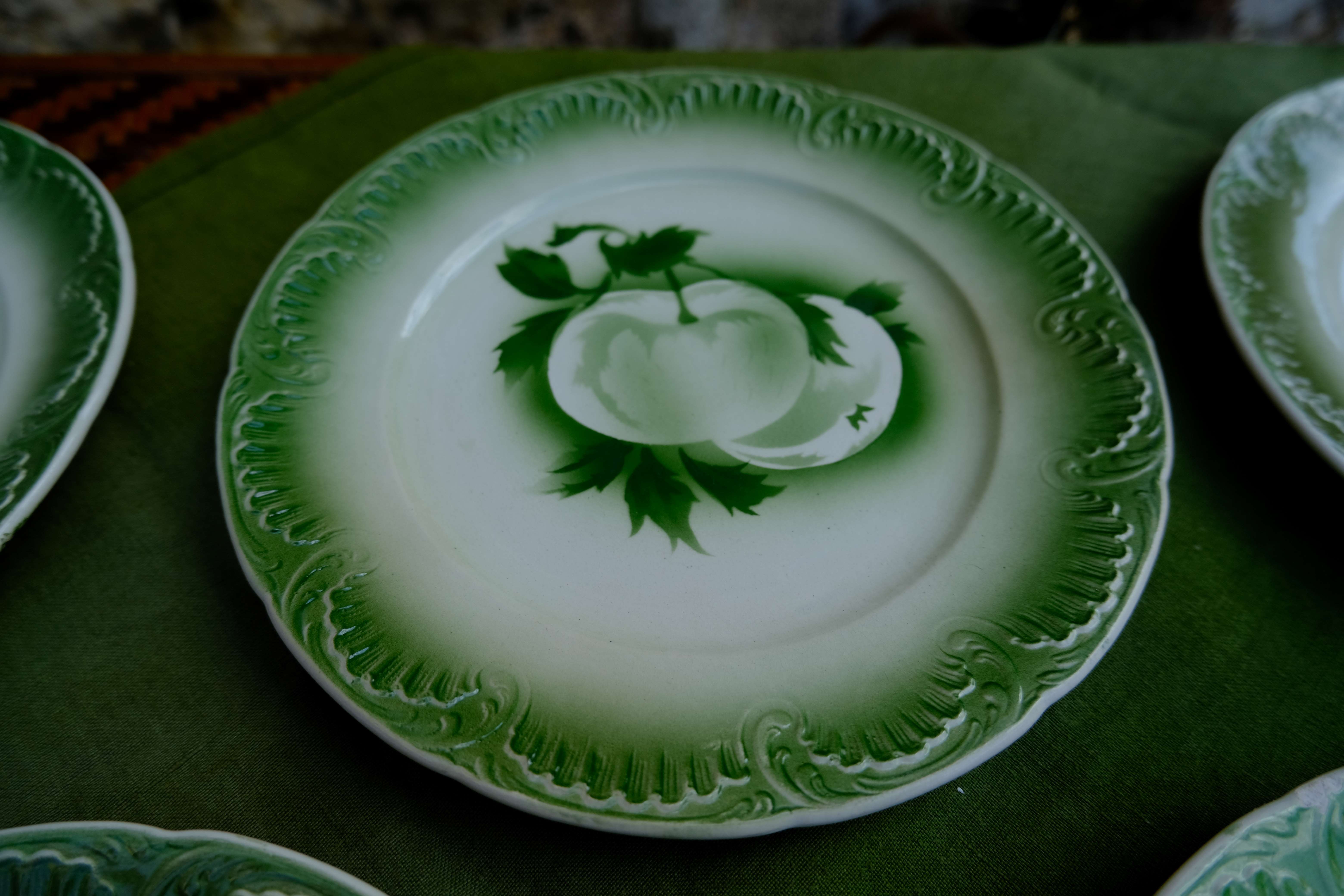 Lot 5 earthenware dessert plates from Digoin and Serreguemines