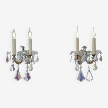 Pair of antique Murano glass wall sconces, iridescent crystal sconces, Barovier & Toso, 1920s ca Italian