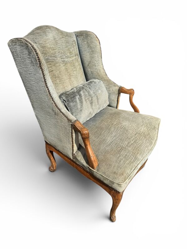 Fauteuil bergère d’époque Louis XV – chêne clair et velours