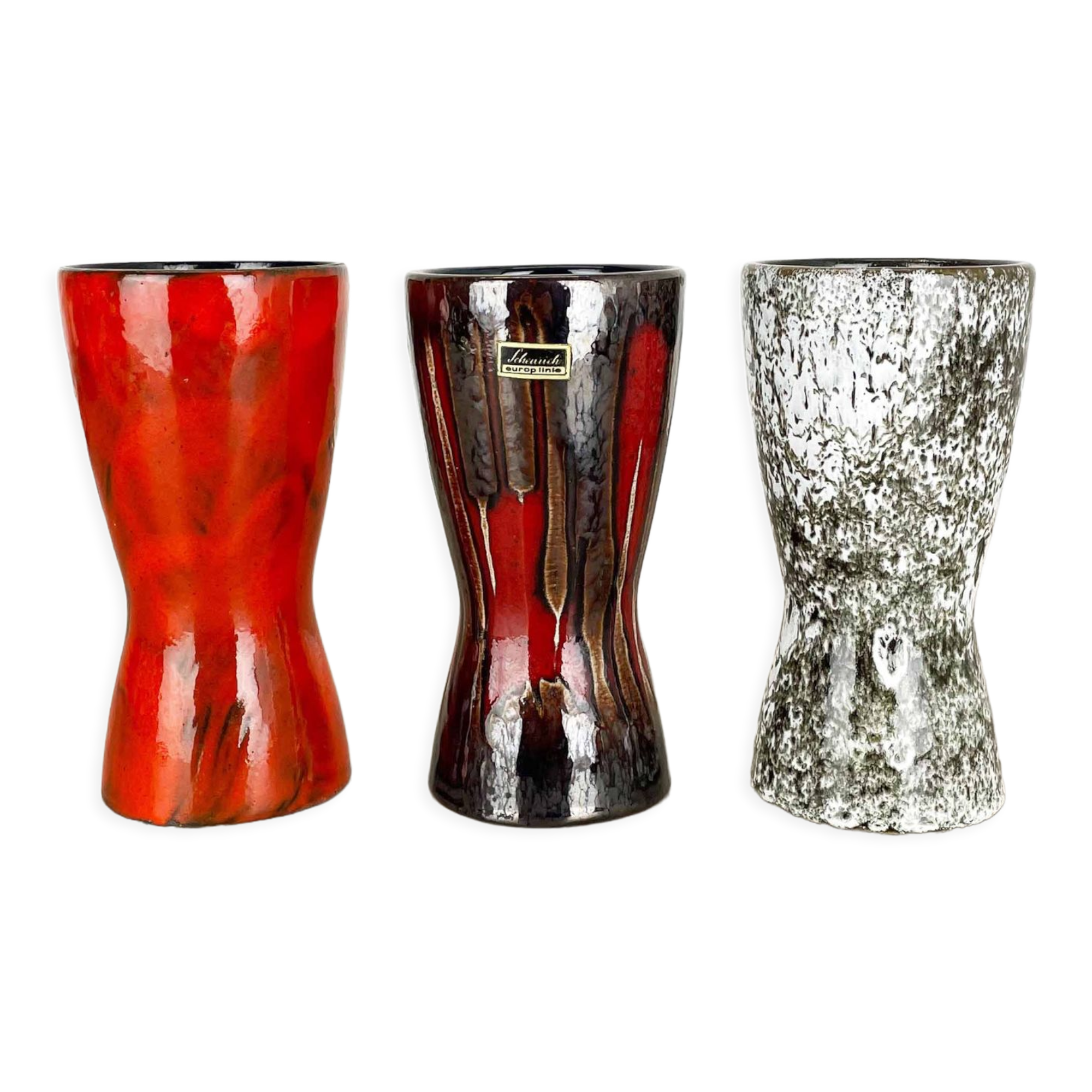 Set of three Vintage Pottery Fat Lava Vases Made by Scheurich, Germany, 1970s
