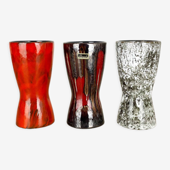 Ensemble de trois vases de lave en poterie vintage fabriqués par Scheurich, Allemagne, années 1970