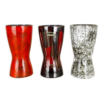 Ensemble de trois vases de lave en poterie vintage fabriqués par Scheurich, Allemagne, années 1970