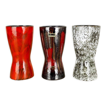Set of three Vintage Pottery Fat Lava Vases Made by Scheurich, Germany, 1970s