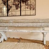 Exterior bench in patinated white solid wood