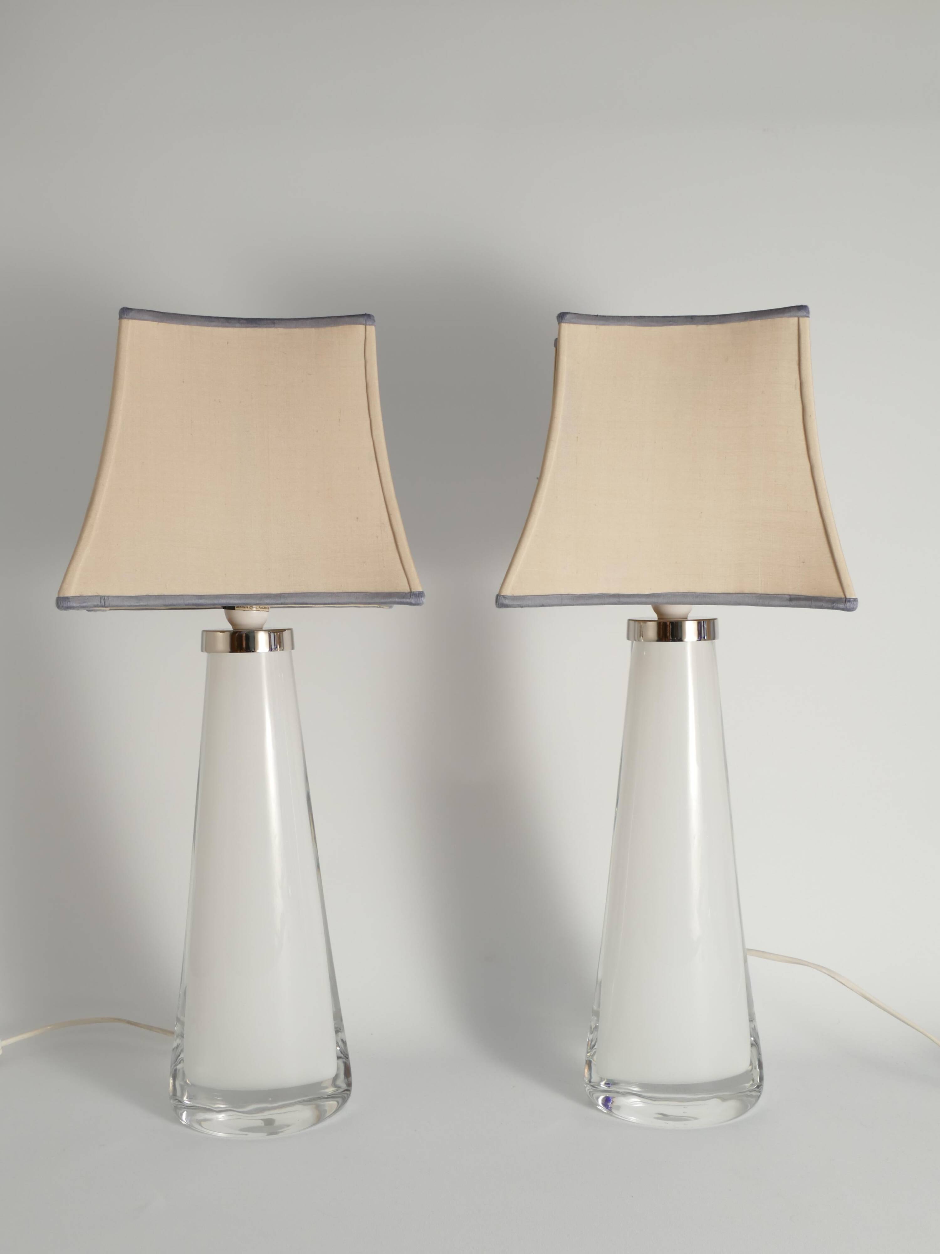 Large White Crystal Glass Table Lamps, Carl Fagerlund, Orrefors, 1960, Set of 2