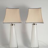 Large White Crystal Glass Table Lamps, Carl Fagerlund, Orrefors, 1960, Set of 2