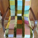 1950s bridge armchair in polychrome velvet patchwork