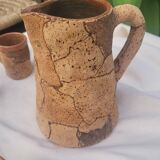 Set of old Corsican cork and terracotta handcrafted pitcher and cup