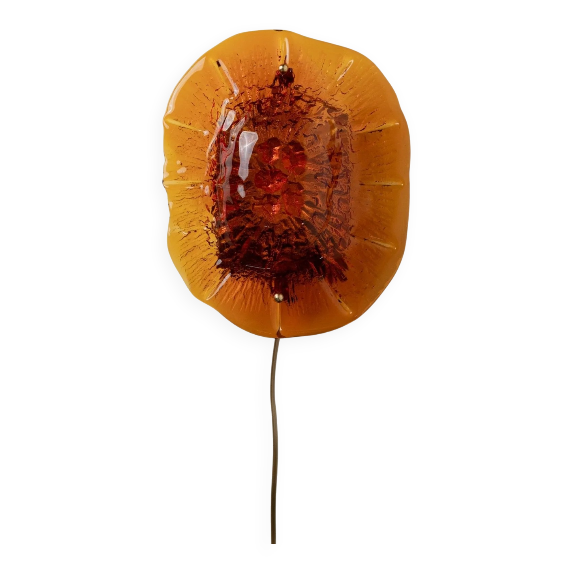 Orange Glass & Metal Wall Lamp Medaillon by Vitrika, 1960s Boho Vintage