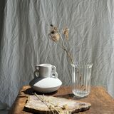Vintage vase in ribbed glass, flower patterns and flared neck