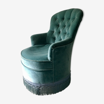 Fauteuil crapaud bleu canard années 70