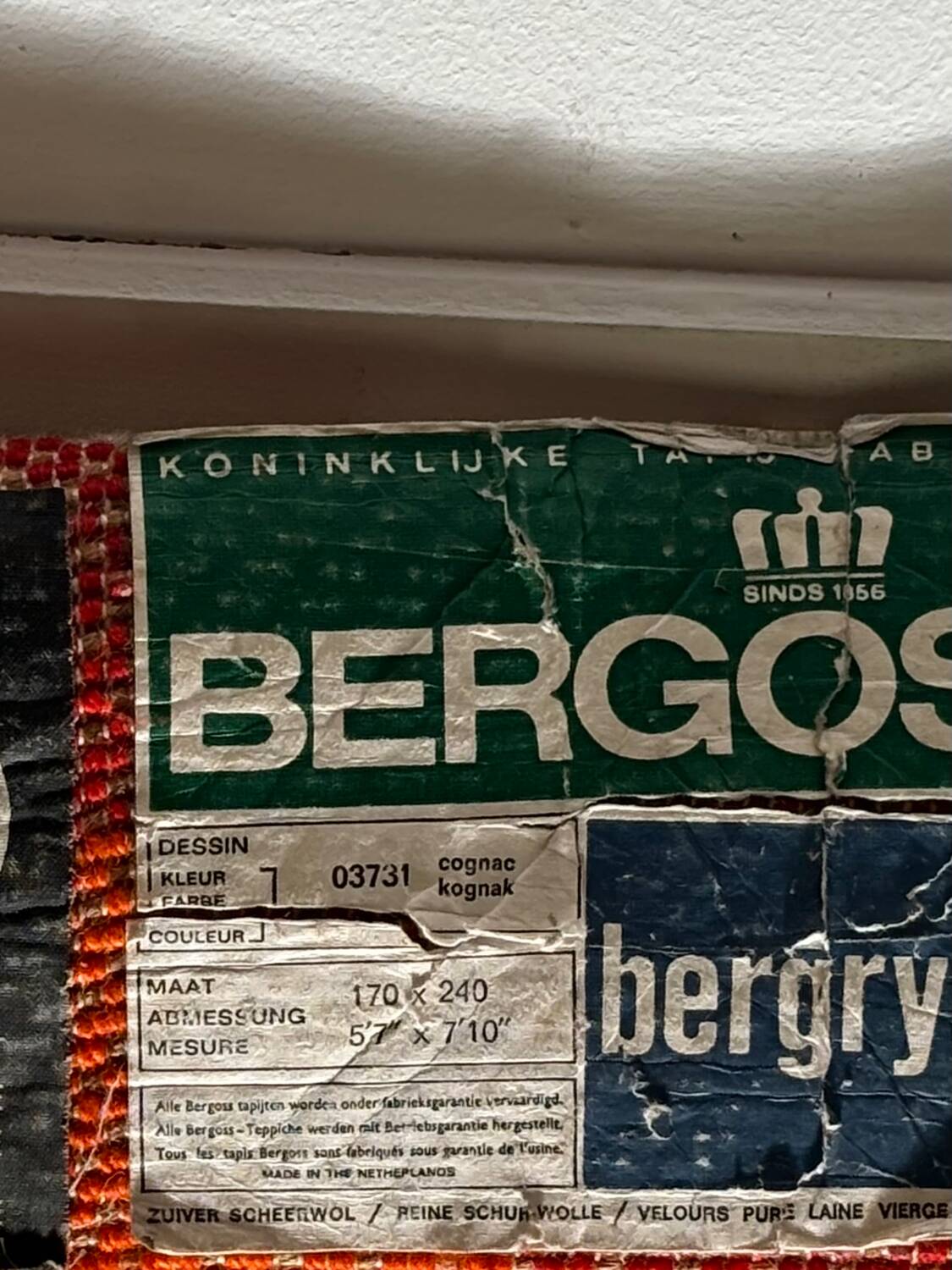 1970 vintage orange Bergos wool rug