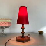 Wood lamp and lampshade, vintage switch