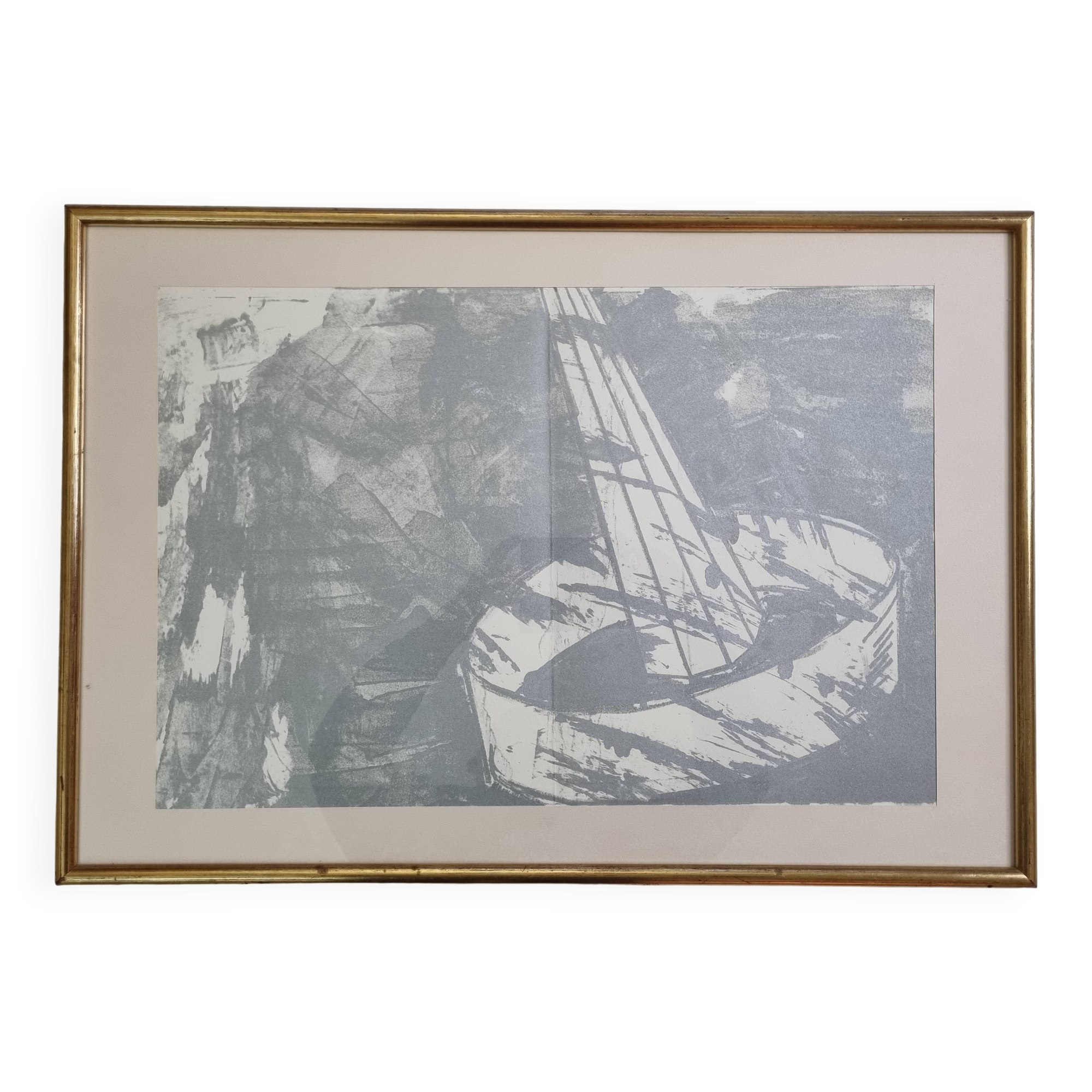 Original lithograph after Jean-Luc Poivret, "Flying Machine", 69 x 47 cm, framed, 1970s