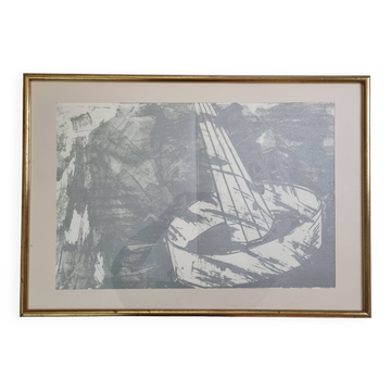 Lithographie originale d'après Jean-Luc Poivret, "Machine volante", 69 x 47 cm, encadrée, années 197