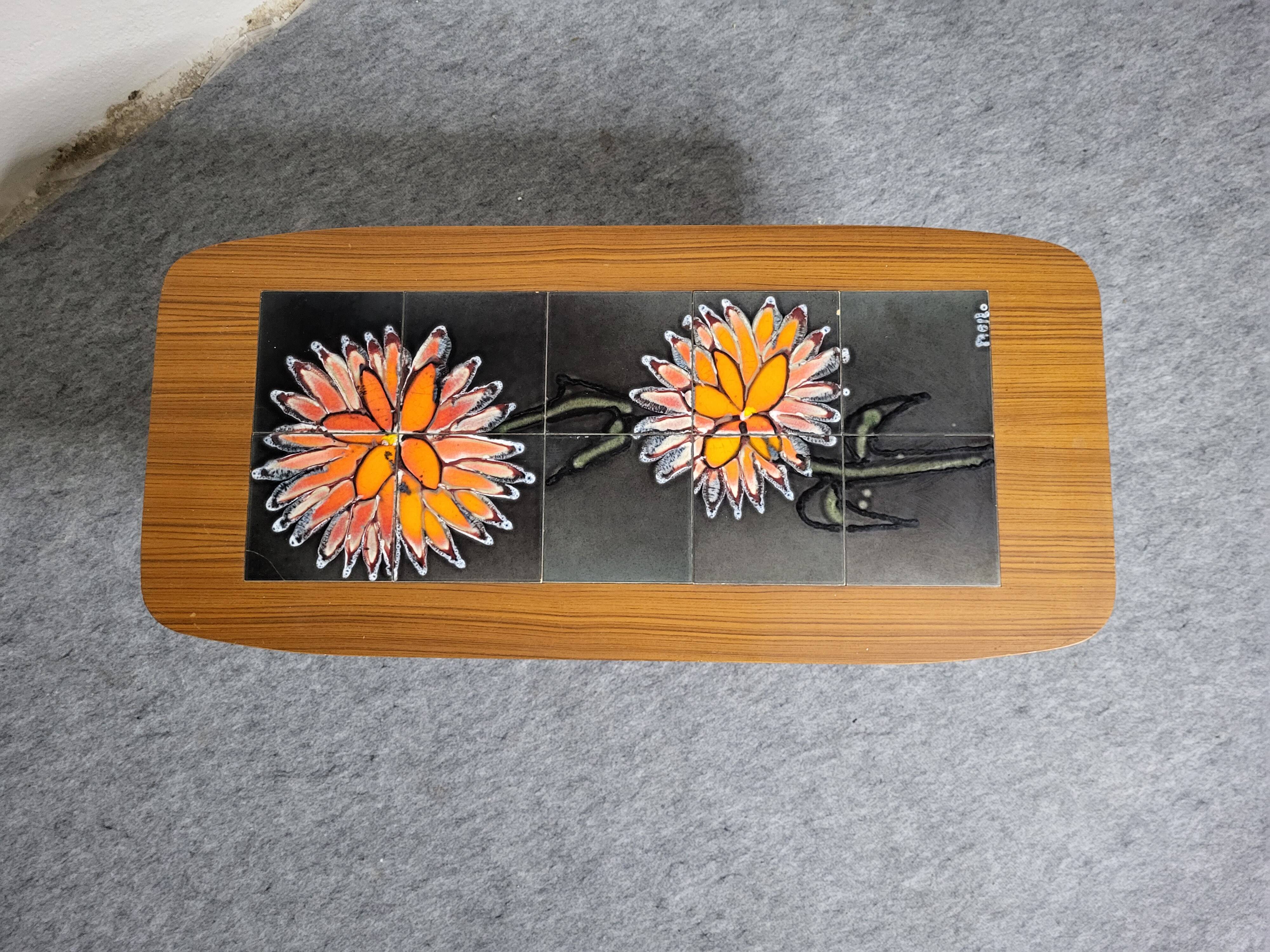 Coffee table 60s-70s scandinavian style tiles vallauris