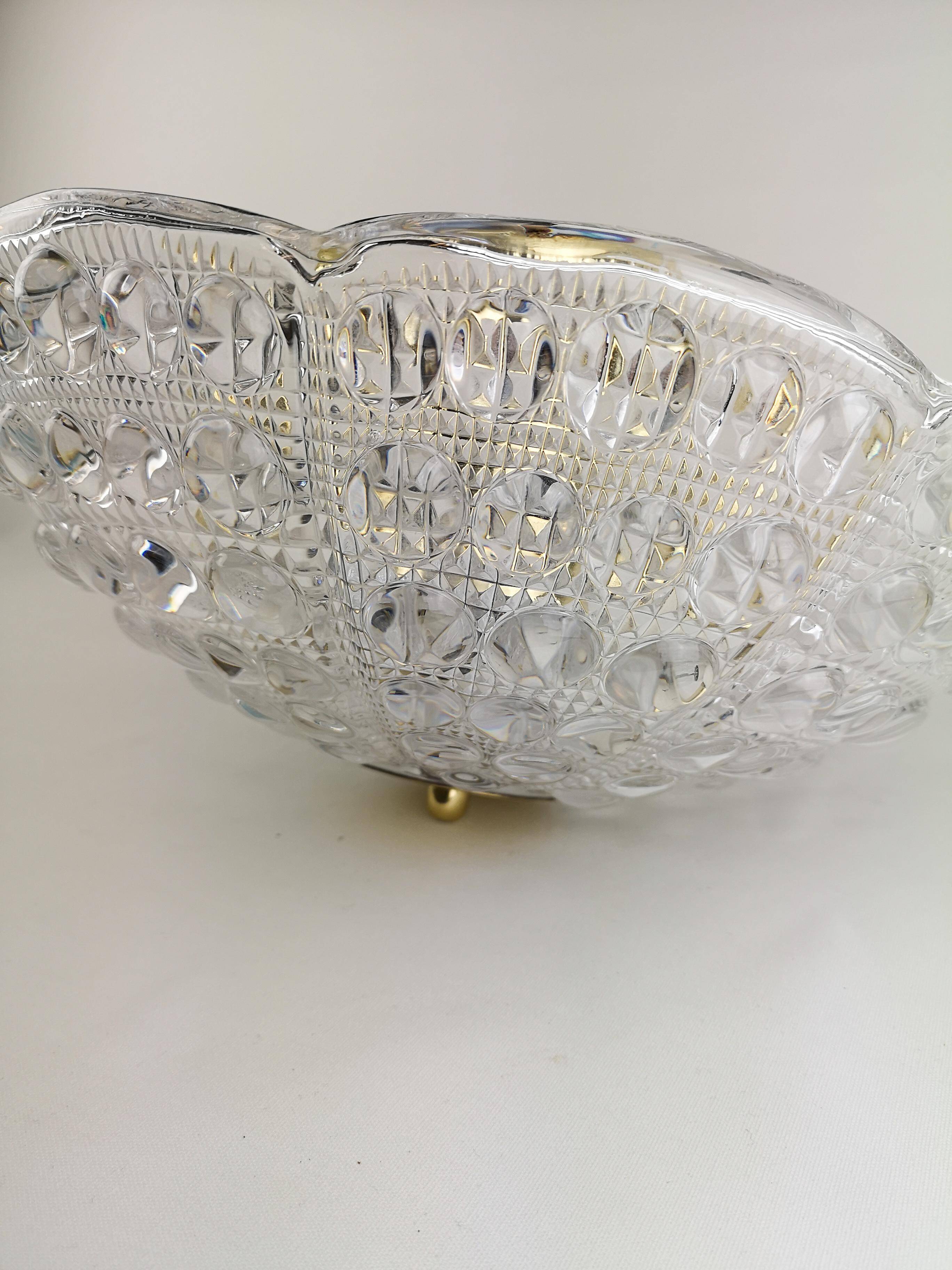 Crystal and brass ceiling light by Carl Fagerlund for Orrefors, 1960s.