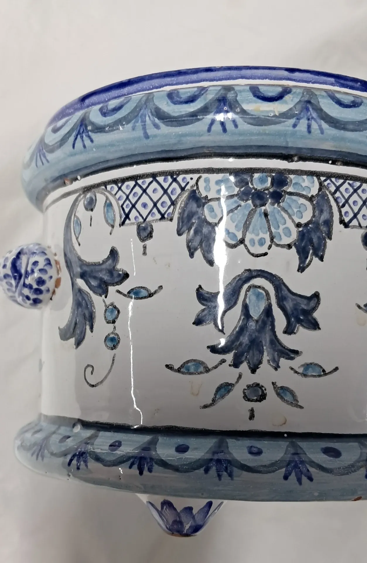 Nevers earthenware cache-pot. 20th century.