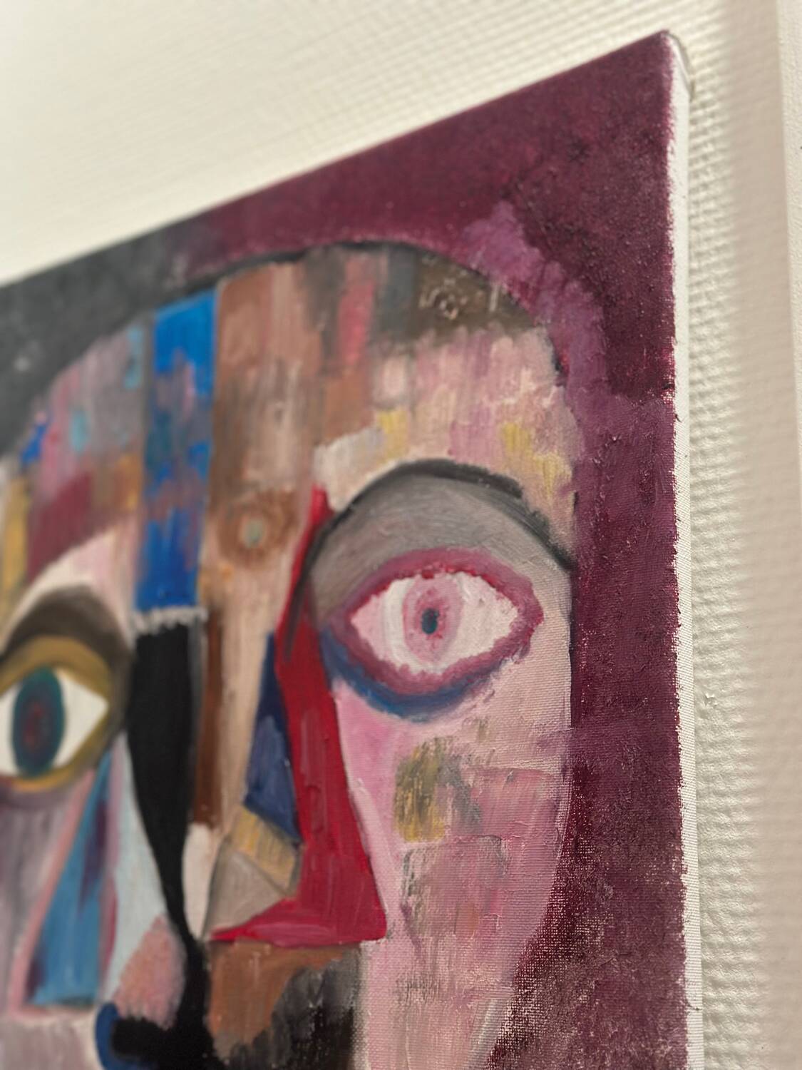 Contemporary painting face portrait geometric cubism expressionism "DUALITY" - Original work on canvas