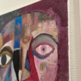 Contemporary painting face portrait geometric cubism expressionism "DUALITY" - Original work on canvas