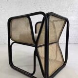 Fauteuil cubique en rotin noir et cannage