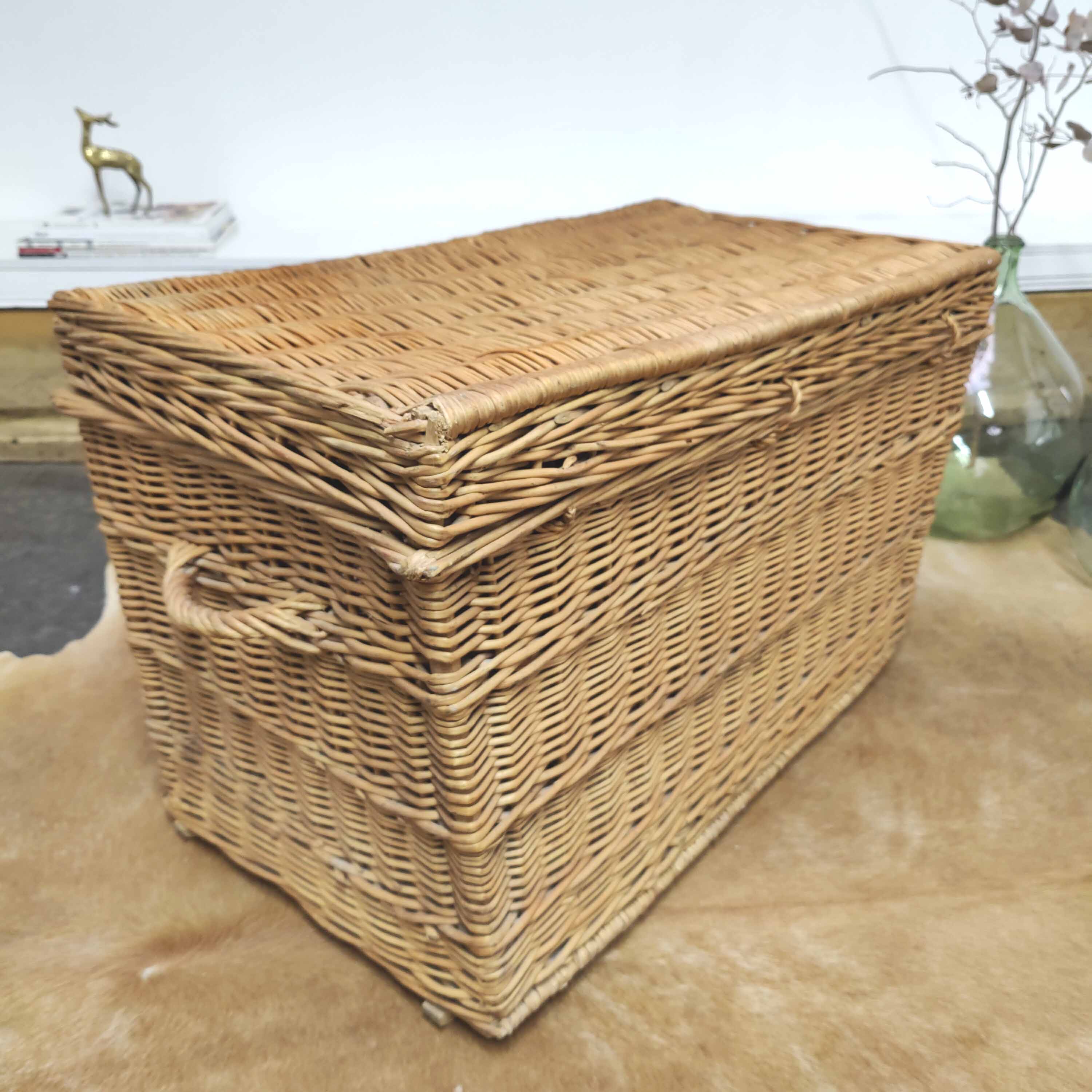 Vintage braided wicker trunk
