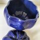 Large vintage soup tureen in glazed ultramarine ceramic
