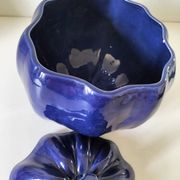 Large vintage soup tureen in glazed ultramarine ceramic