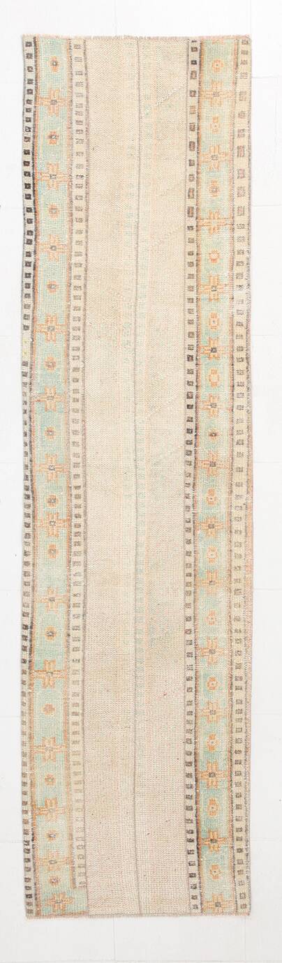 Tapis de couloir vintage turc crème et marron