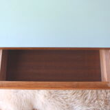 Green formica desk of water