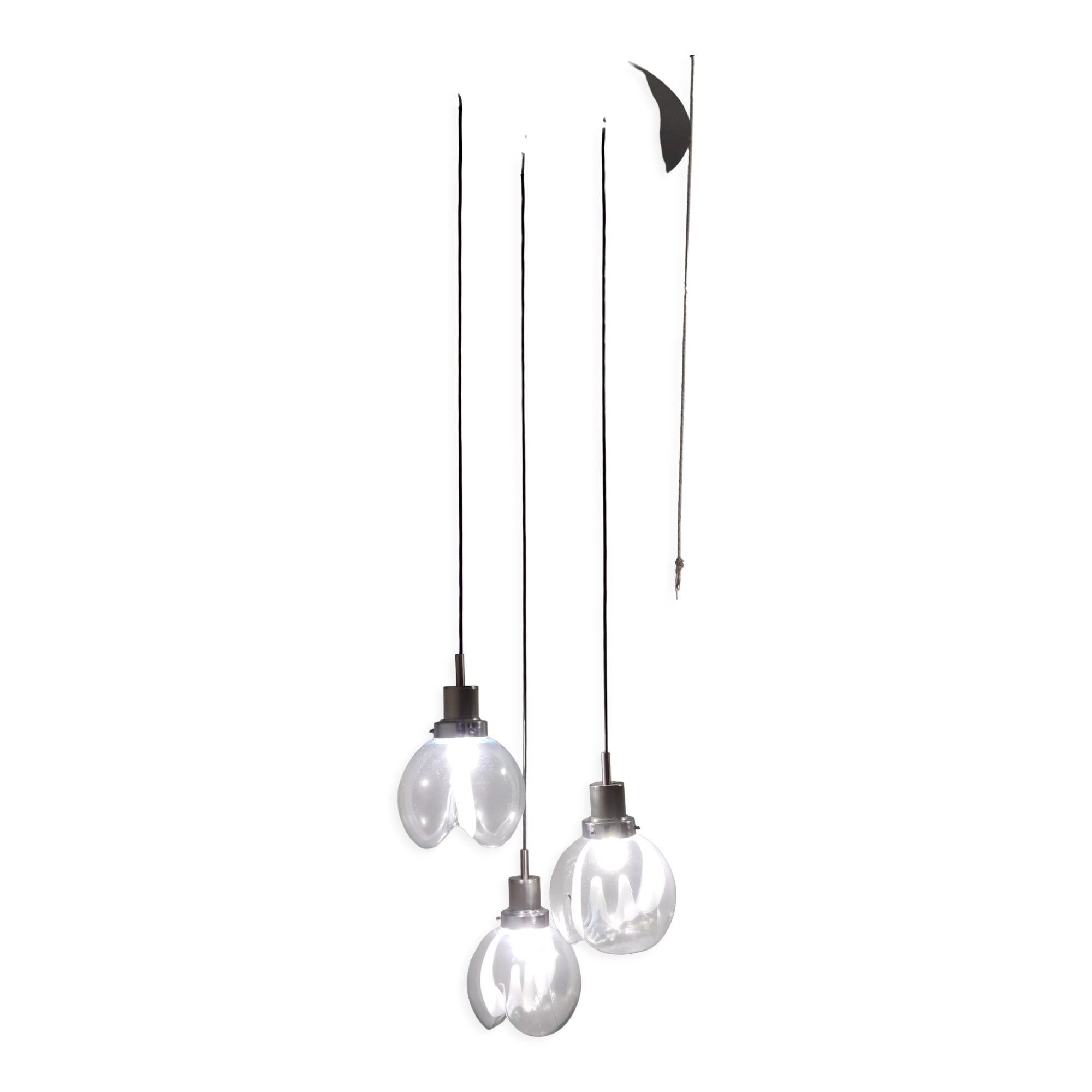 Murano glass and varnished metal 3-light pendant by Toni Zuccheri for Venini