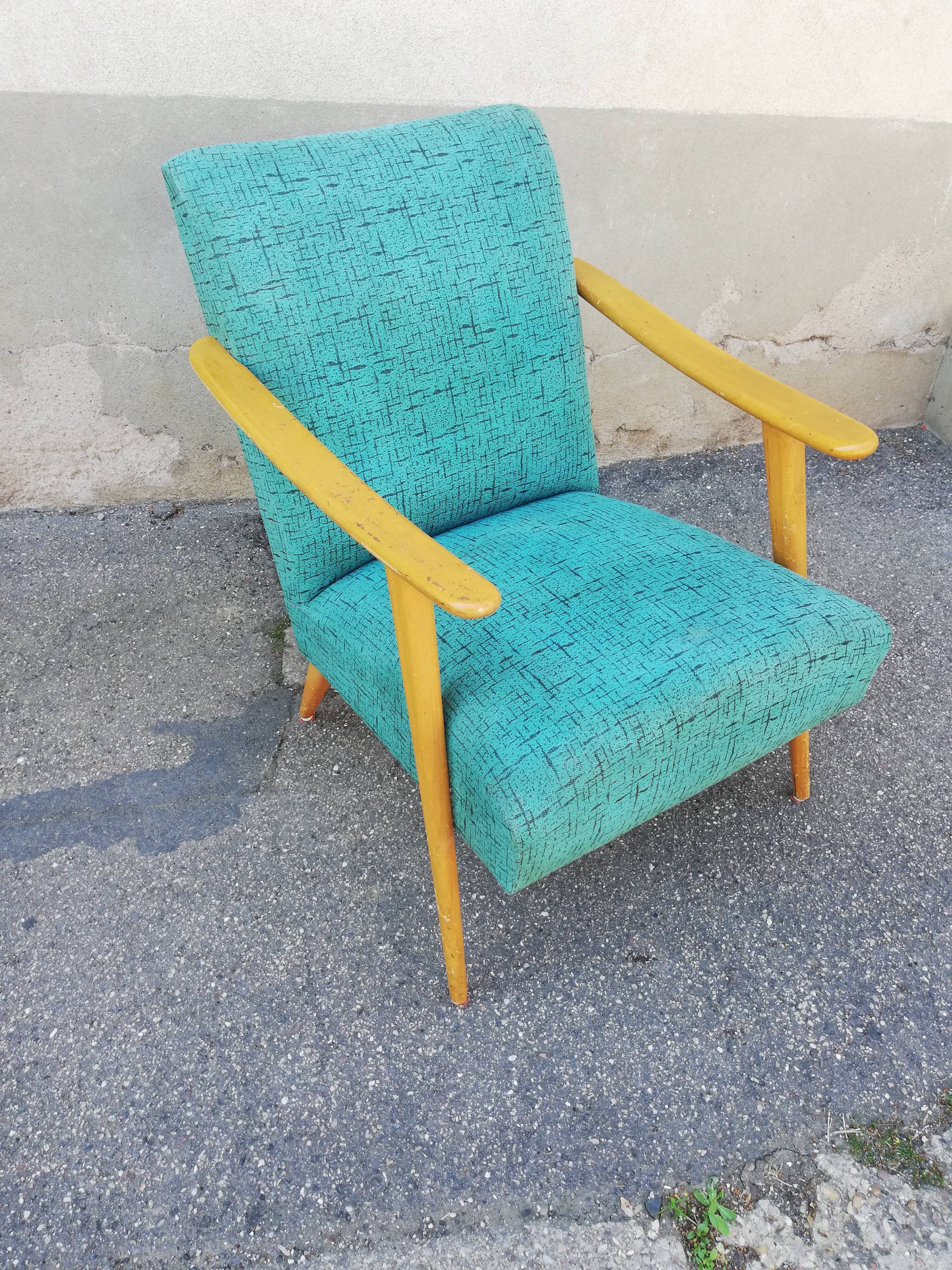 Armchair year 50 green fabric