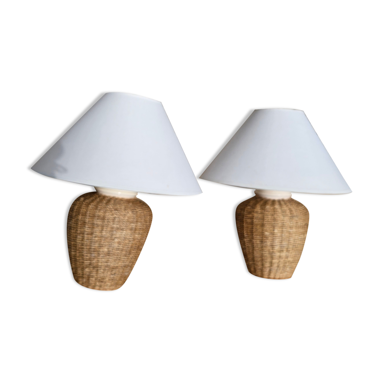 Pair of vintage braided rope bedside lamps