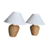 Pair of vintage braided rope bedside lamps