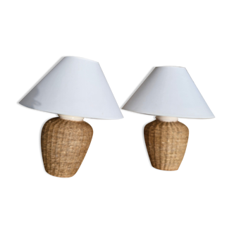 Pair of vintage braided rope bedside lamps