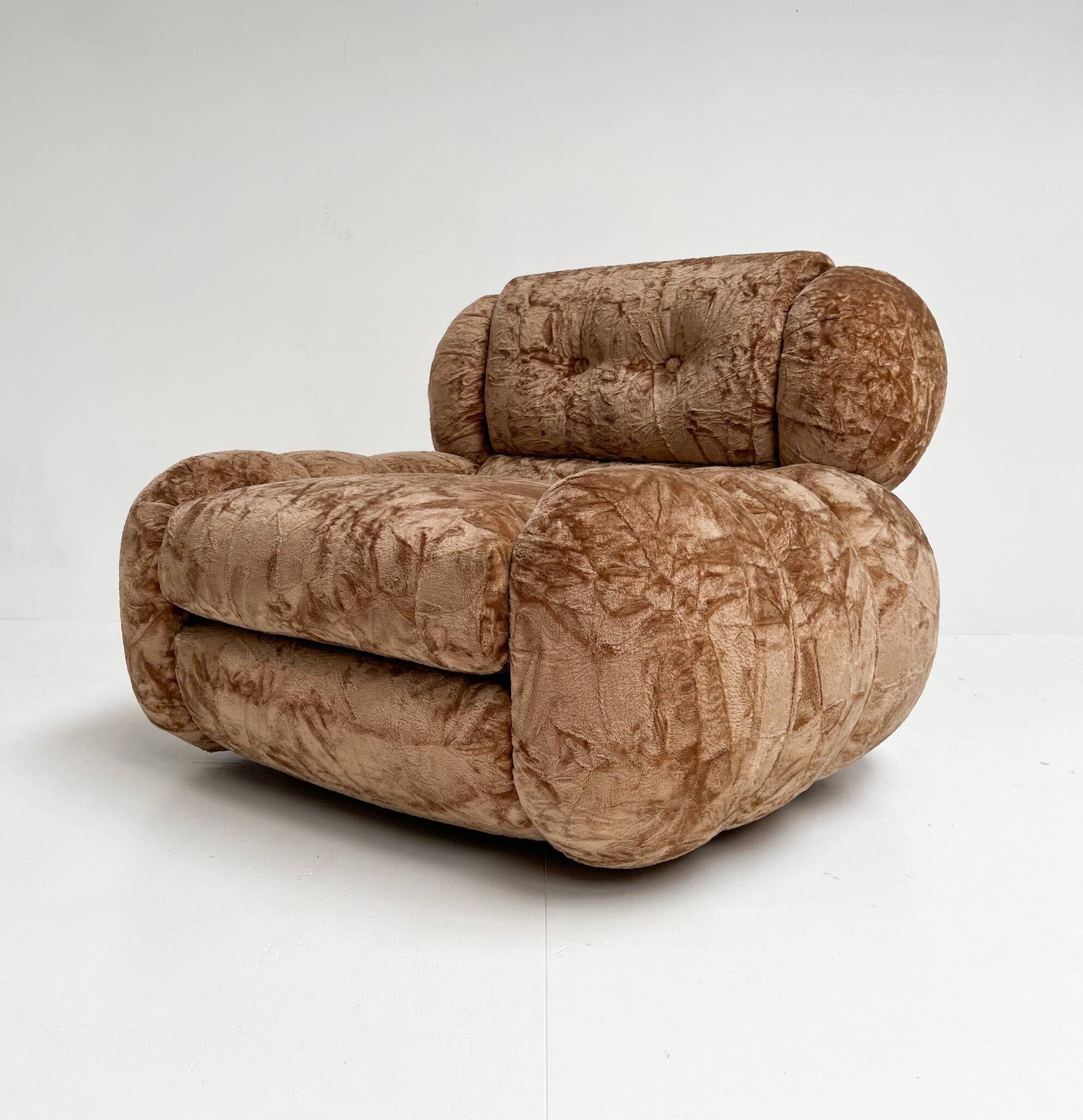 Fauteuil XL italien en velours, années 1970