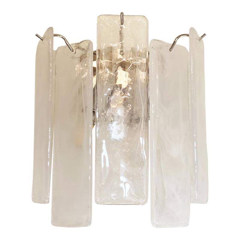 Venied-White Alabastro Strips “Listelli” Murano Glass Wall Sconce