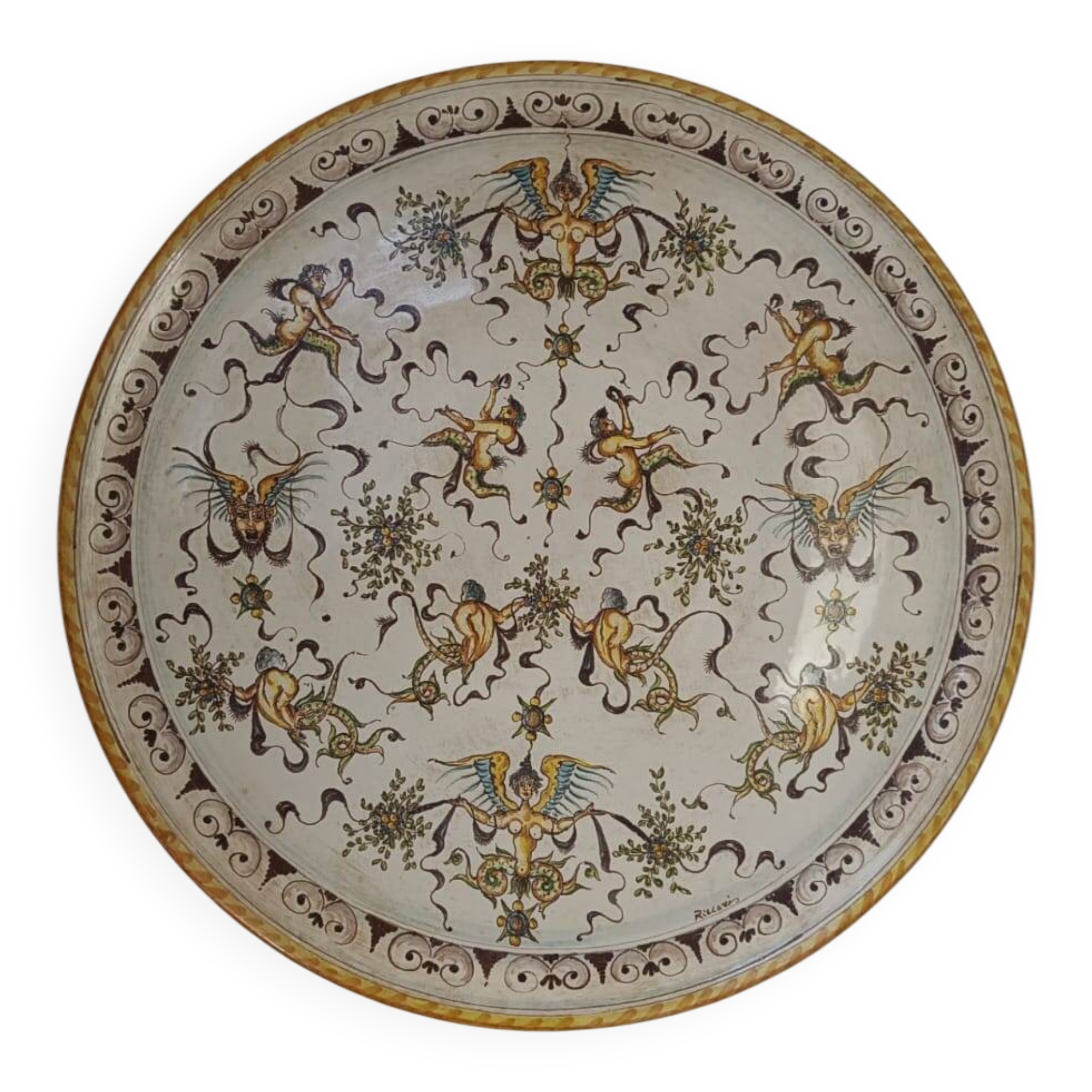 Large hand-painted Florentine wall plate 75 cm, Ricceri – Florence