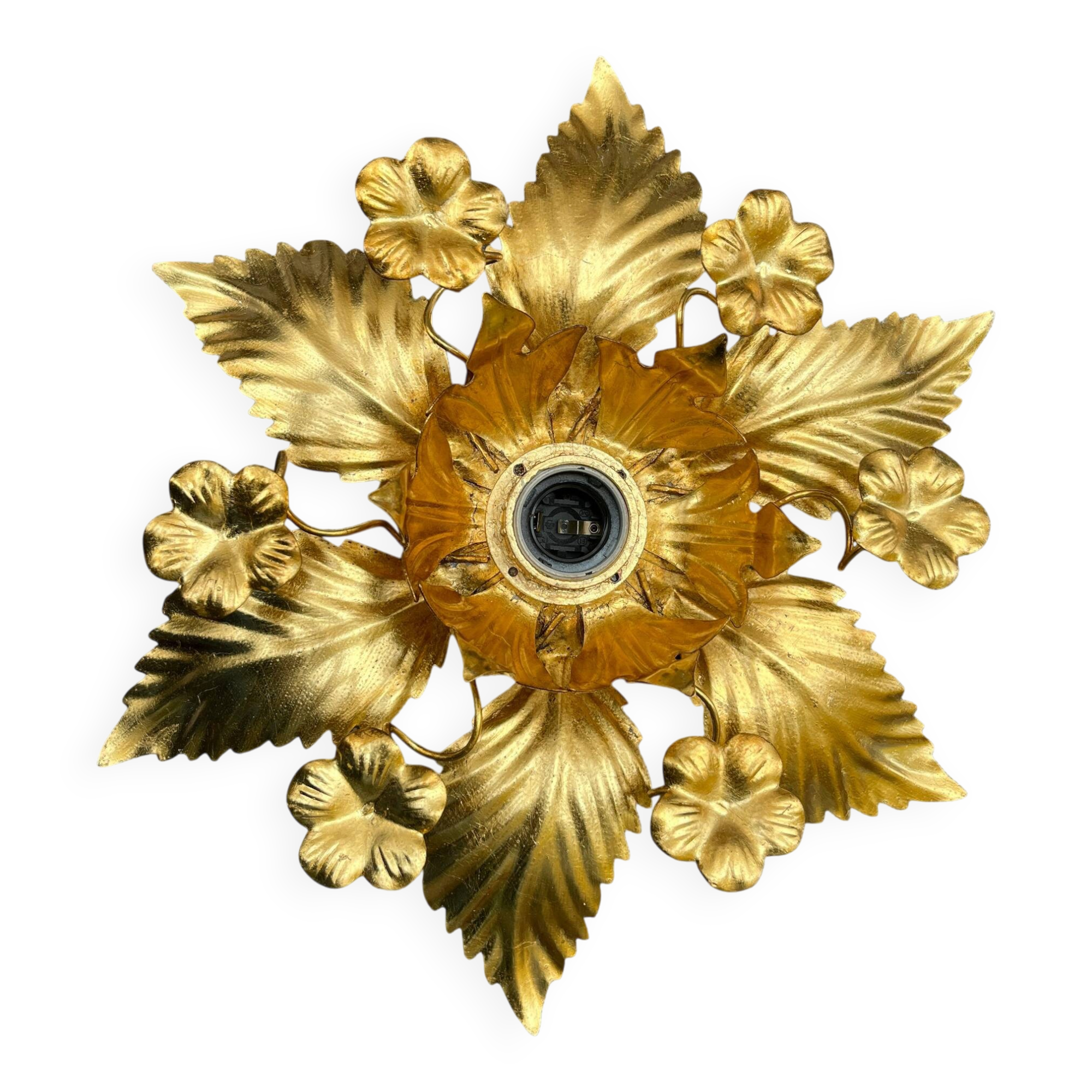Applique fleur métal doré à la feuille d'or vintage Applique florentine