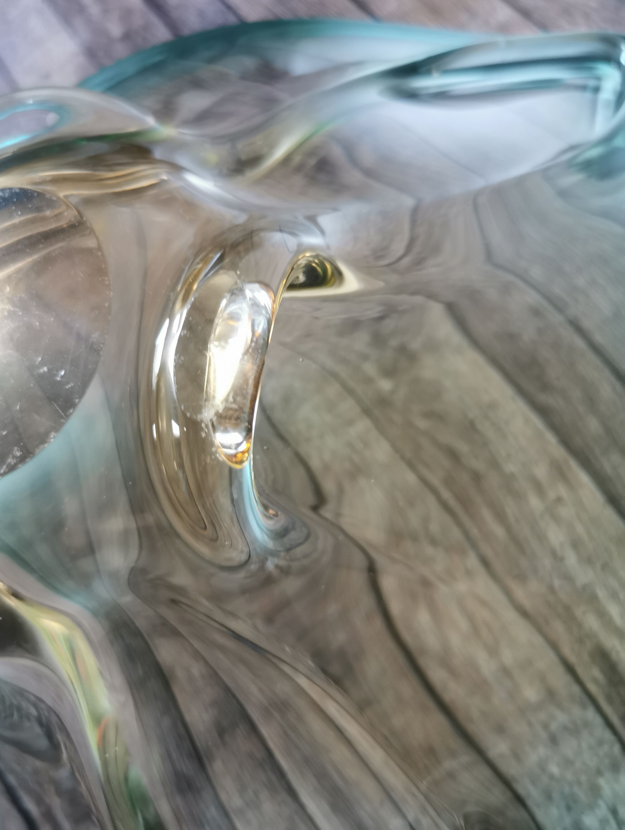 Large amber and green glass cup