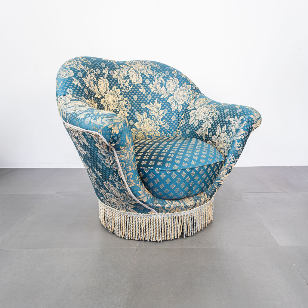 Pair of munari armchairs in antique vintage 1950s fabric