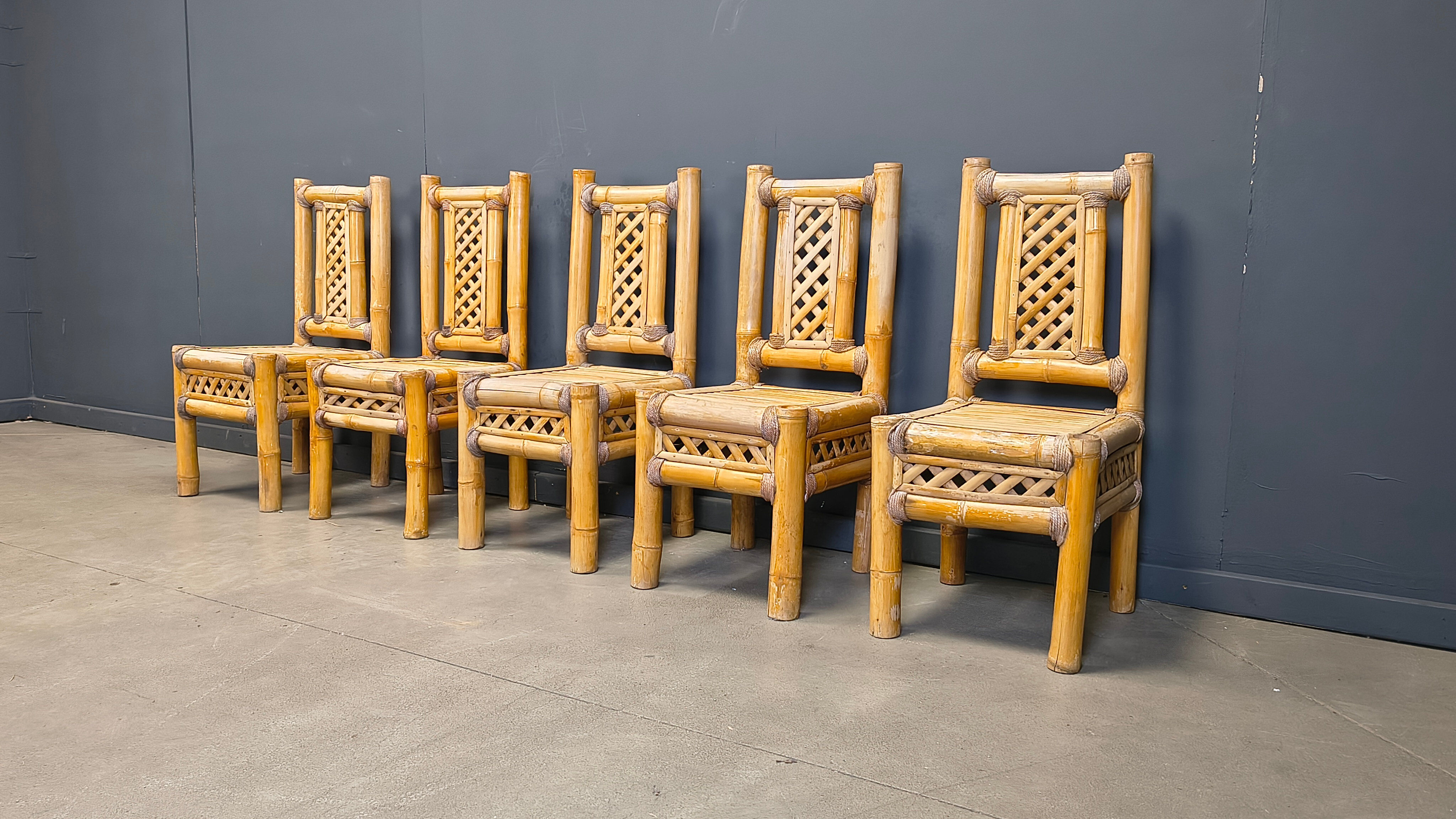 Boho chic chunky bamboo dining chairs - set of 5