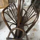 Vintage turned wood and rattan magazine rack